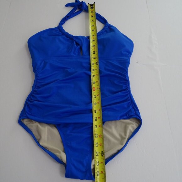 Merona Blue Ruched Halter One Piece Swimsuit Women Size M Padded FLAW - Picture 13 of 13